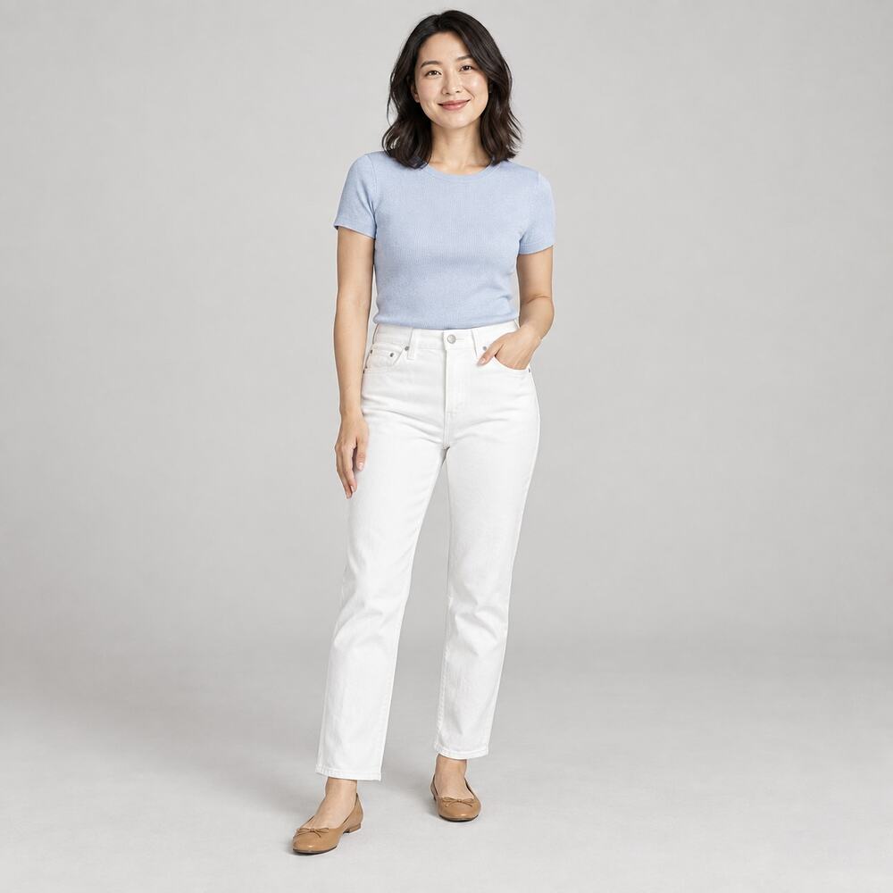J.Crew Jeans WMNS 24P White Essential Straight Mid-Rise Stretch  Coastal Chic
